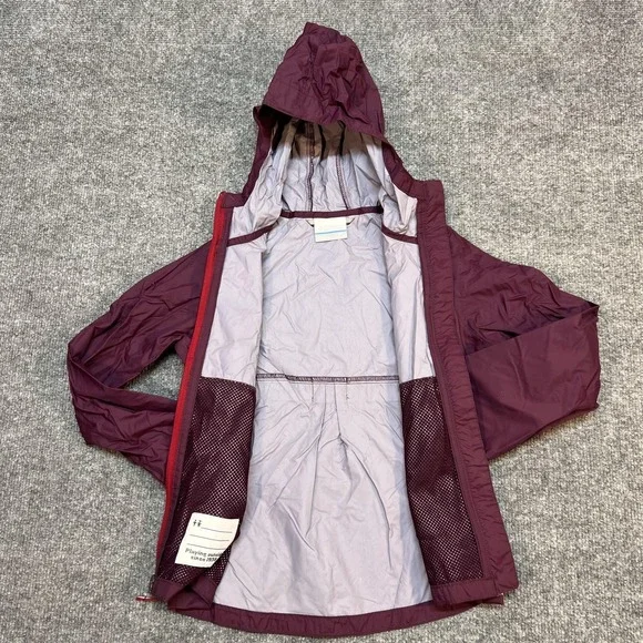 Columbia Jacket Girls XS Purple Hooded Lightweight Windbreaker Full Zip Hiking - Picture 6 of 10